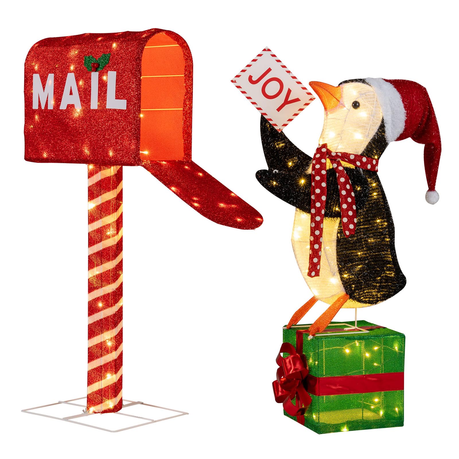 Tangkula Boîte aux lettres et pingouin illuminés de Noël pour la maison, la pelouse, le jardin, le porche, les fêtes intérieures et extérieures